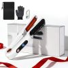 2 In 1 Ceramic Hair Straightener Flat Iron Cordless Hair Straightener Brush Hair Portable Styling Iron with Carry Bag Anti-scald Gloves 2 Hairpins