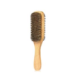 Men's Double Sided Beard Brush Portable Styling Tool With Mane Wood Handle Perfect Travel Companion (Option: L)