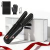 2 In 1 Ceramic Hair Straightener Flat Iron Cordless Hair Straightener Brush Hair Portable Styling Iron with Carry Bag Anti-scald Gloves 2 Hairpins