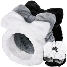 Spa Headband, 6pcs Makeup Headbands and Hair Scrunchies, Bow Skin Care Headband for Washing Face for Teen Girls Women (Color: Black, White, and Gray)